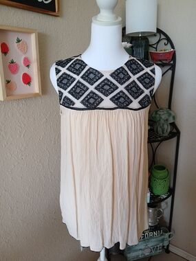Zara Cream Tank Top with Black Embroidered Yoke